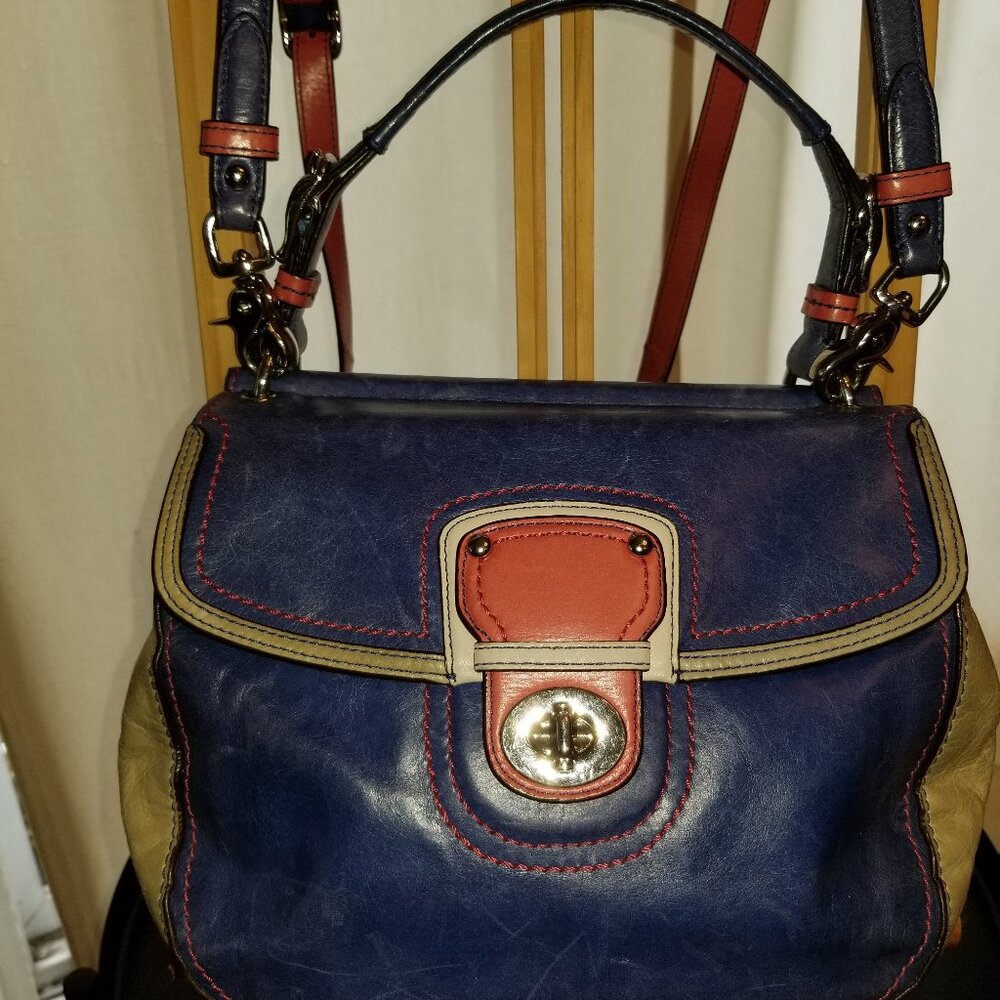 Coach blue, grey and salmon/pink bag. Soft leather.
